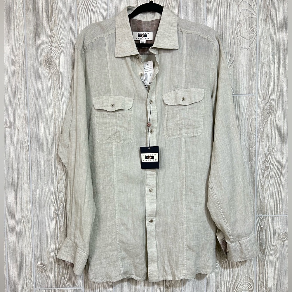 Joseph Abboud Linen Button Down Long Roll Tab Sleeve Shirt Contrast Cuff Large